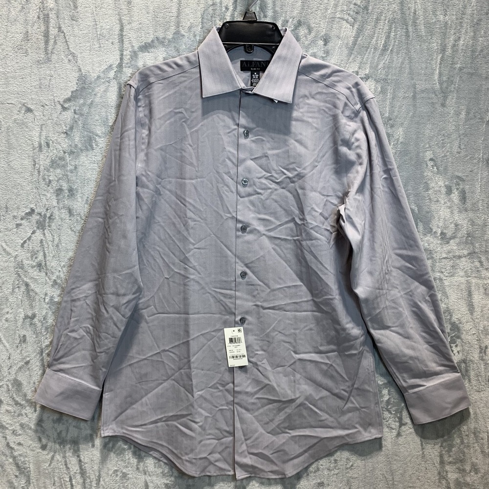 Alfani Men's Button Up Shirt Gray‎ Slim Fit Chevron Pattern M 15 - 15.5 32/33